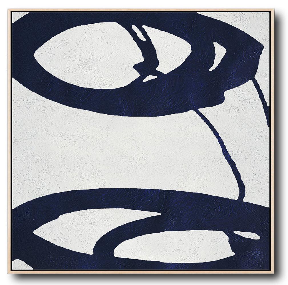 Buy Large Canvas Art Online - Hand Painted Navy Minimalist Painting On Canvas - Long Abstract Painting Large